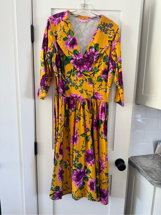 Pinup Couture Dresses & Skirts - Pinup Couture Mustard Midi Dress with Purple Floral Print